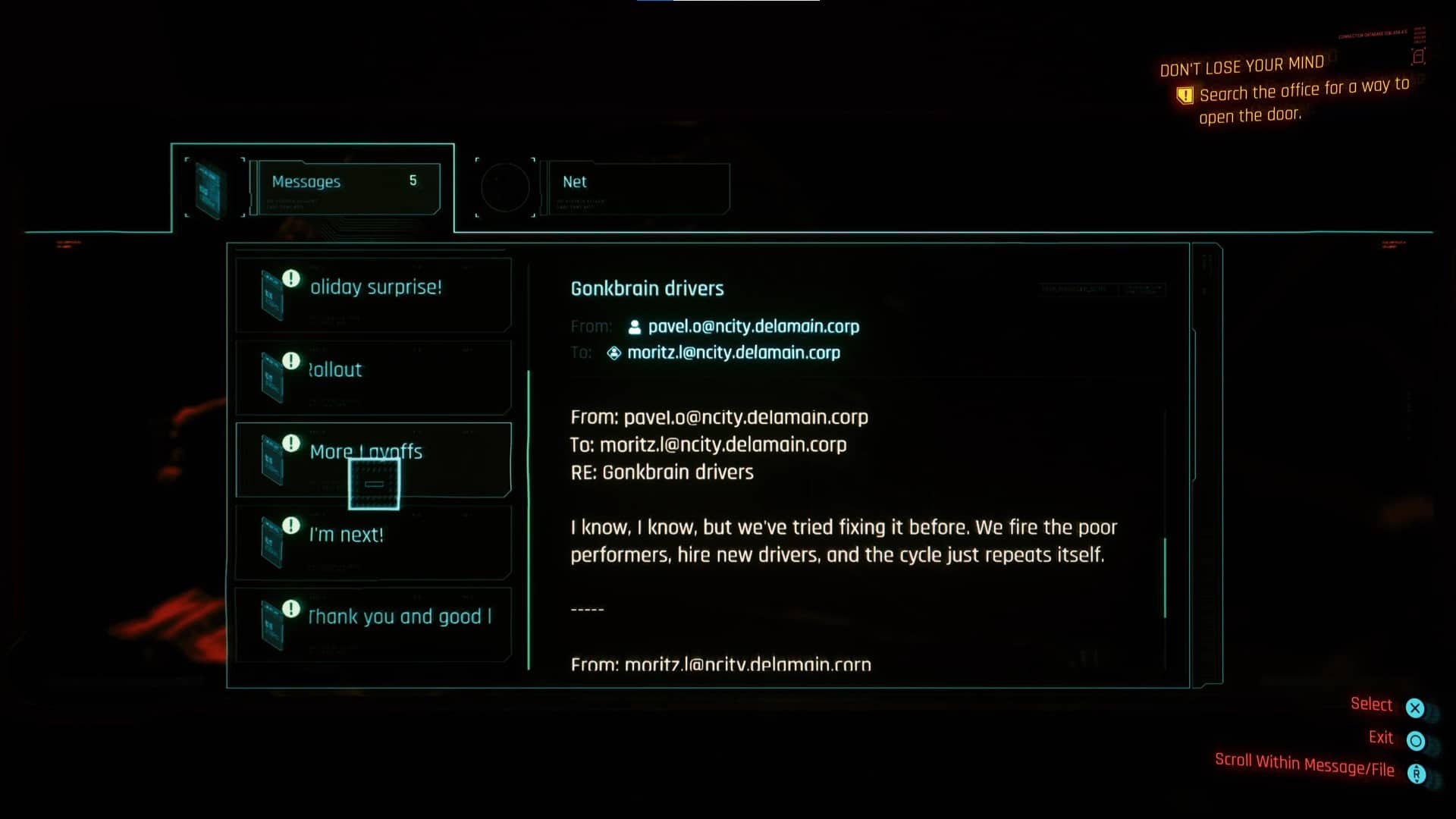An example of terminal usage in Cyberpunk 2077.