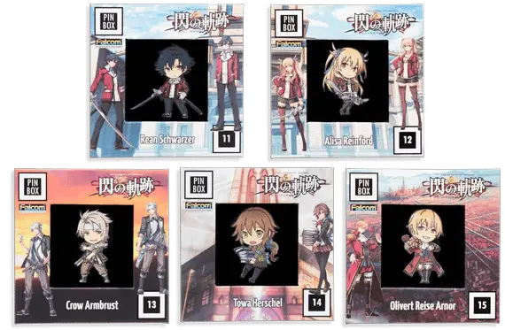 The Legend of Heroes: Trails of Cold Steel Version 2 Pins Available for Purchase; Rean, Alisa, Crow, Towa & Olivert