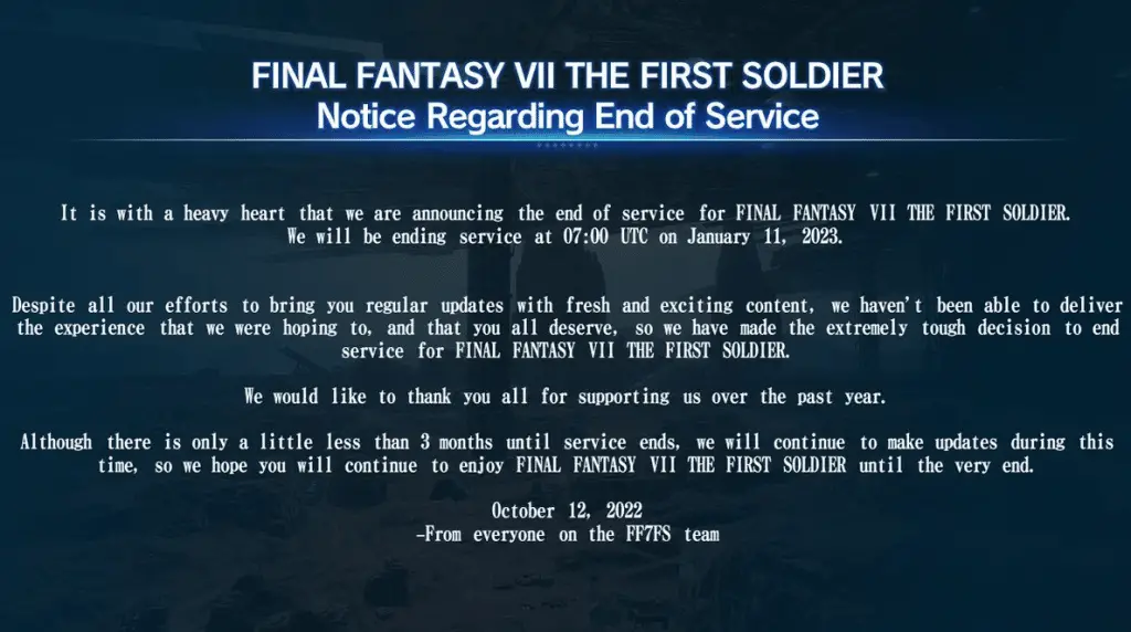 FF7 first soldier eos message