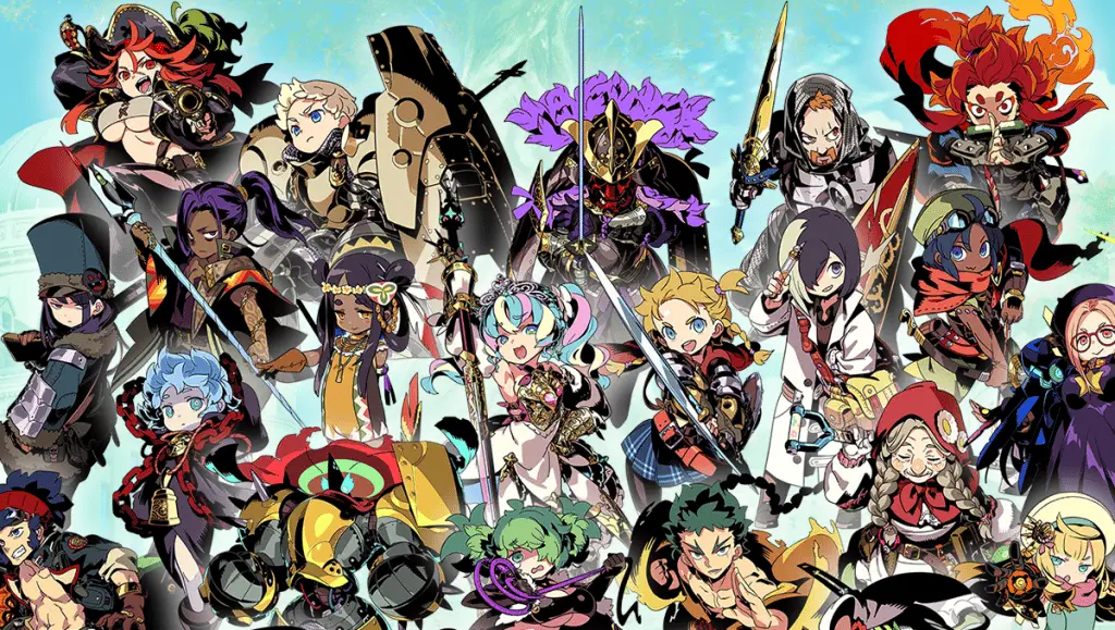 Etrian Odyssey Origins Collection characters with bg