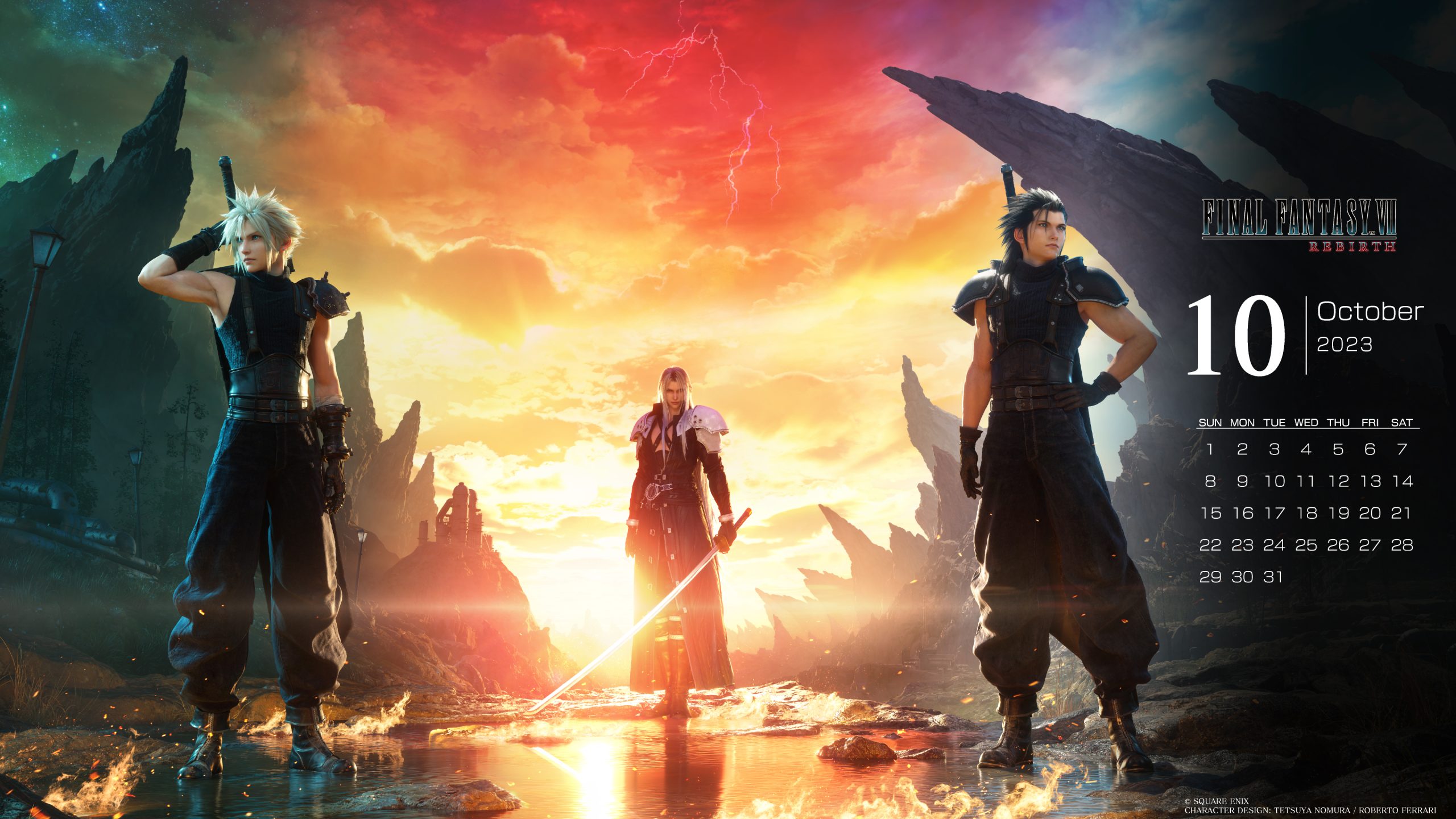 Final Fantasy VII Rebirth Reveals Desktop + Mobile October 2023 Calendars Depicting Zack, Cloud & Sephiroth
