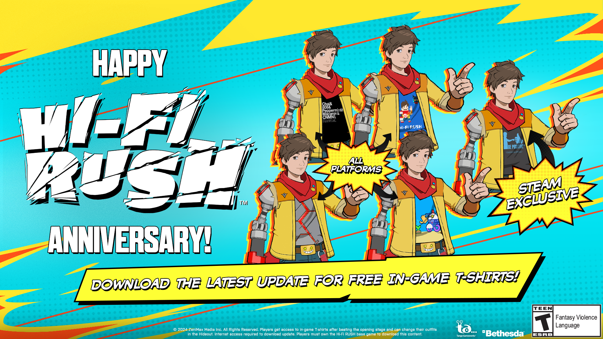 Hi-Fi Rush Launches First Anniversary Update Featuring New Shirts and Bug Fixes
